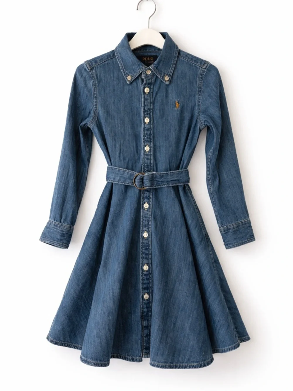Polo Ralph Lauren Girls Denim Shirt Dress 4T Belted Chambray Pony Logo Preppy